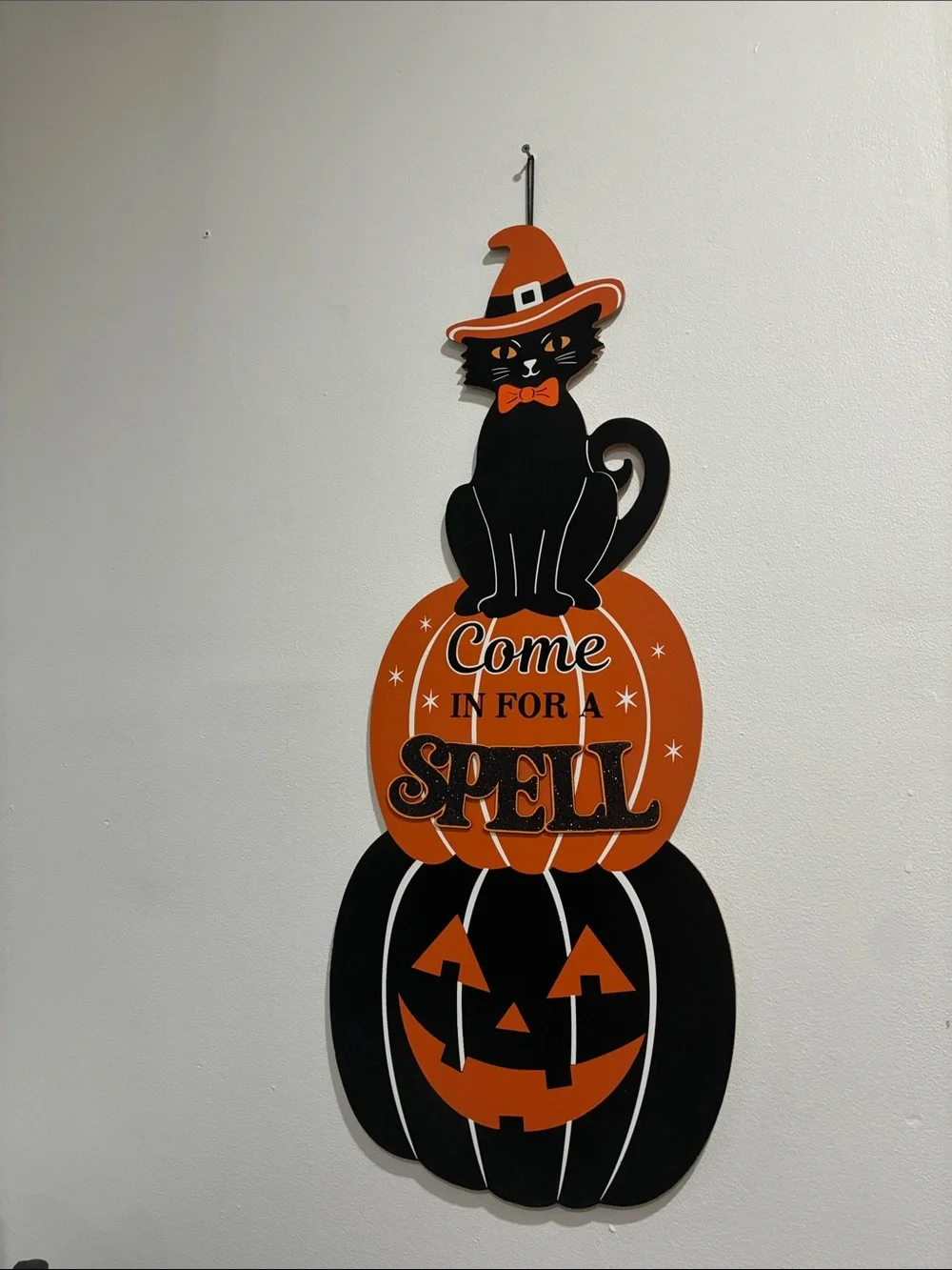 NWT- 35” Come in for a SPELL- Black Cat Witch Stacked Jack-o-lantern- Wood Sign